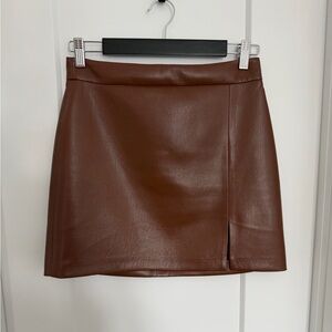 Wilfred Chestnut Leather Mini Skirt